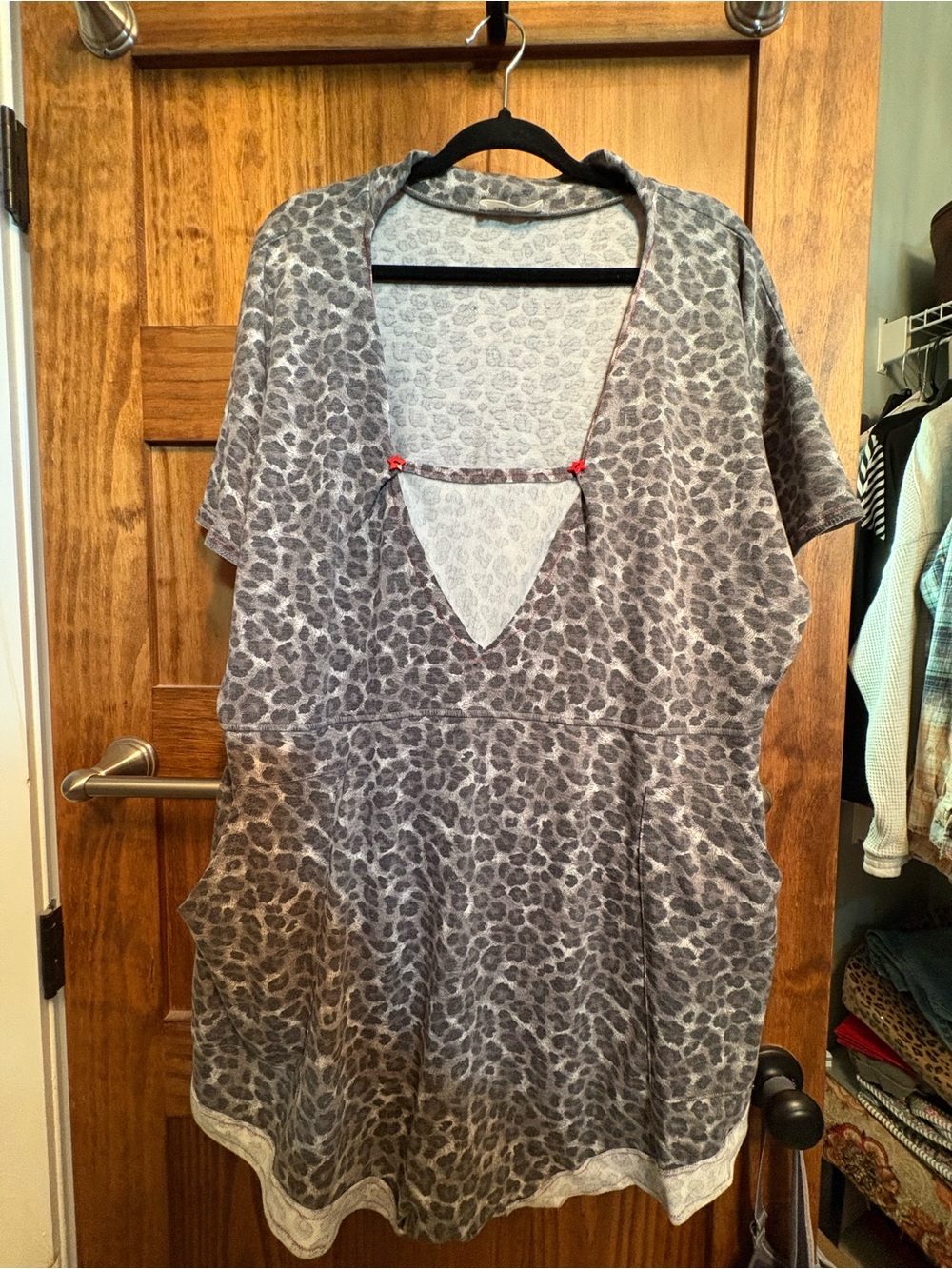 Zenana Outfitters Grey Leopard Print V-Neck Upcycled Romper